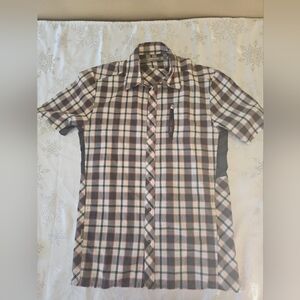 ICEBREAKER Mens Short Sleeve,100% Merino Wool,Plaid, Snap Front, SZ S